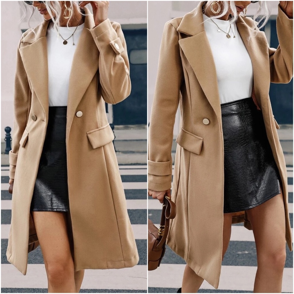 Cozy tan Button up Trench Jacket Coat - Picture 1 of 3